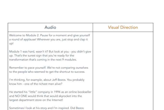 design a script and modules for your video, blog, or course